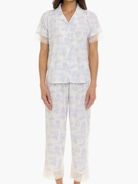 Flora Nikrooz Light Blue Floral Lace-Trim Pajama (tops only)